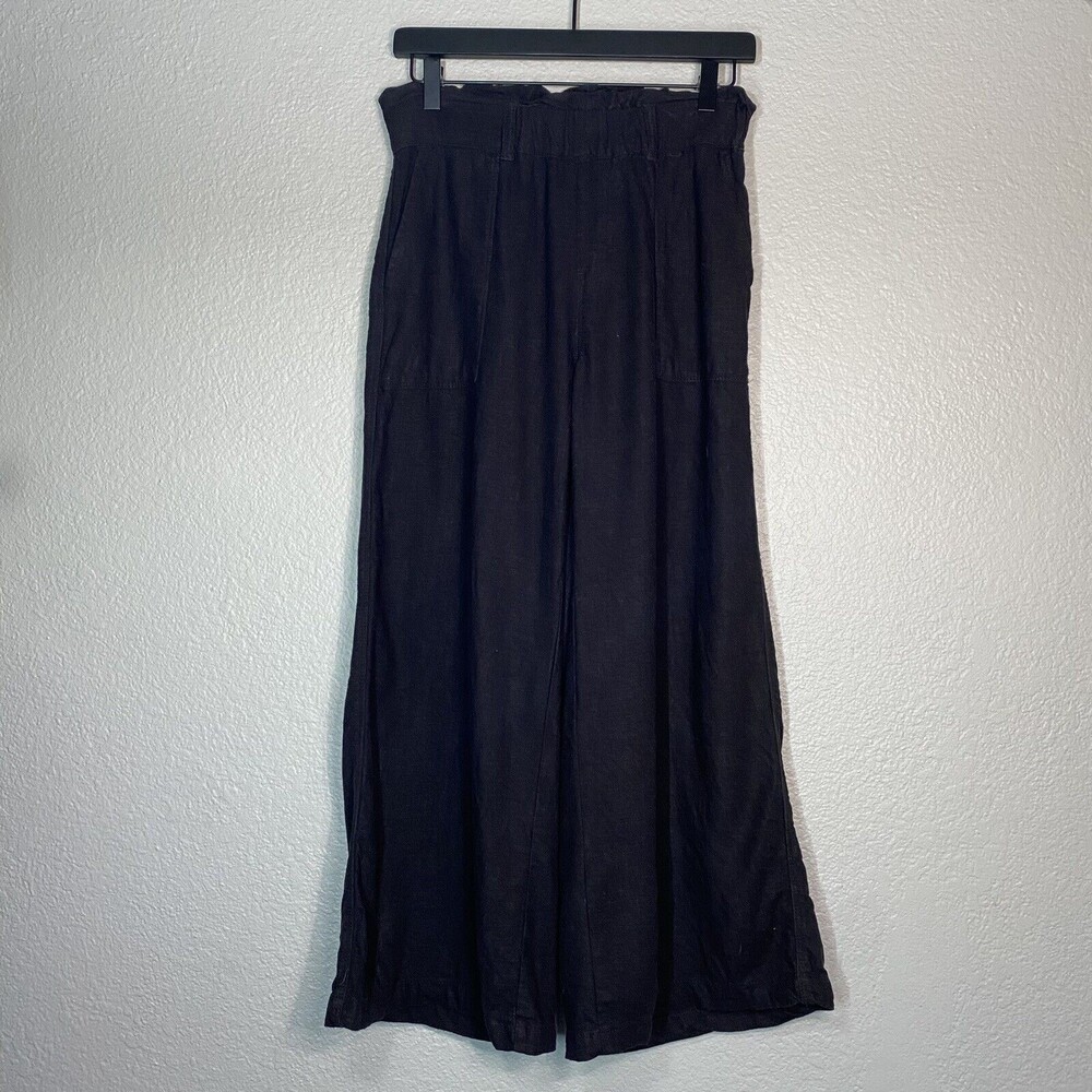 BlankNYC Wide Leg Pants Graphite Linen Blend Cropped Pull On Women XS